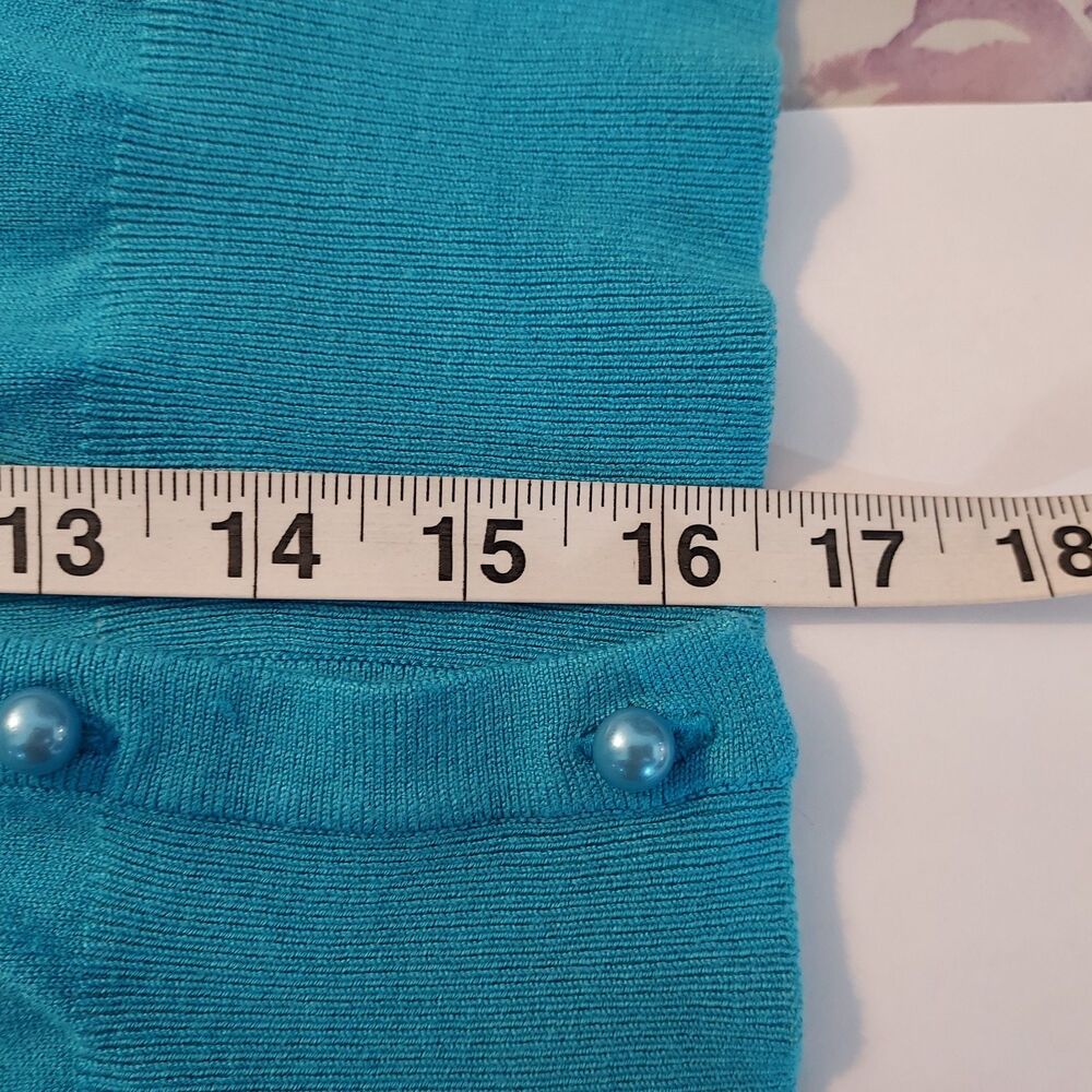 One World Cardigan Shrug Sweater Comfy Soft Button Up Short Sleeve Blue Large - Picture 12 of 12